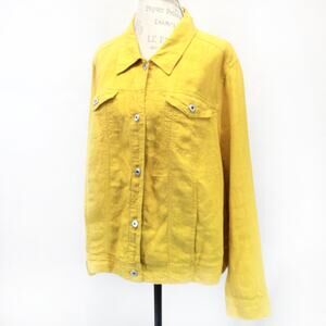 J.Jill Yellow 100% Linen Jacket Shirt Y2K Button Pocket Collared Summer XL